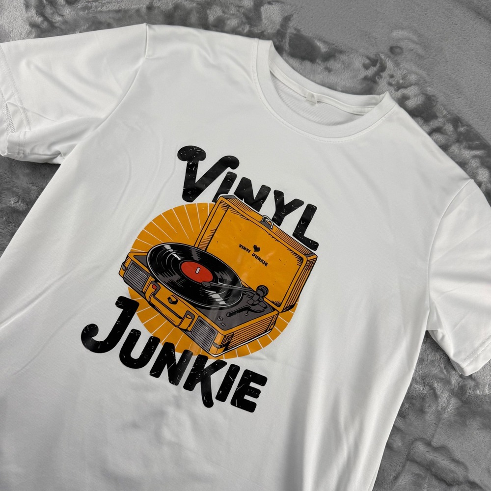 Vinyl Junkie Record Player Graphic T-Shirt White Large Music Turntable Tee - Picture 12 of 15
